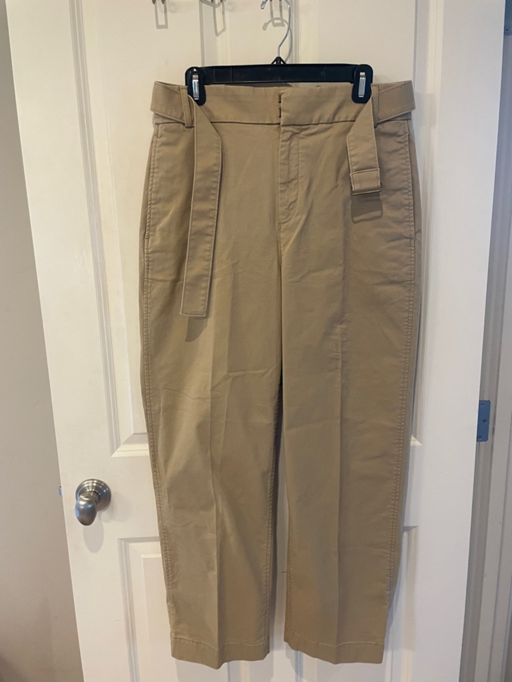 Banana Republic Tan High-Rise Belted Straight-Leg Pants